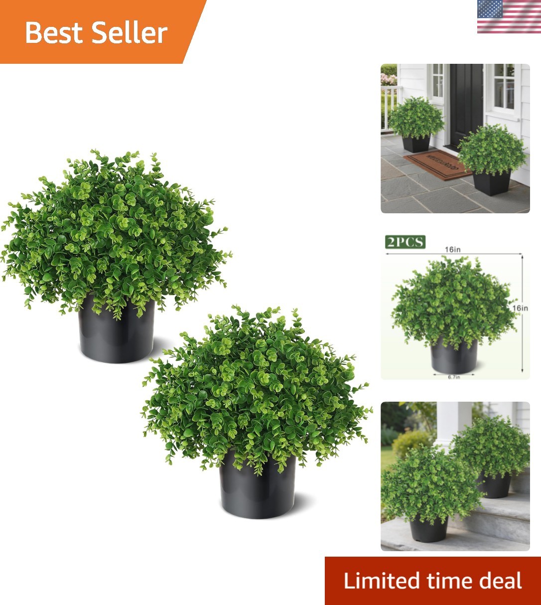 2 Set Real Touch Artificial Eucalyptus Topiary Trees for Outdoor Decor – 16″ …