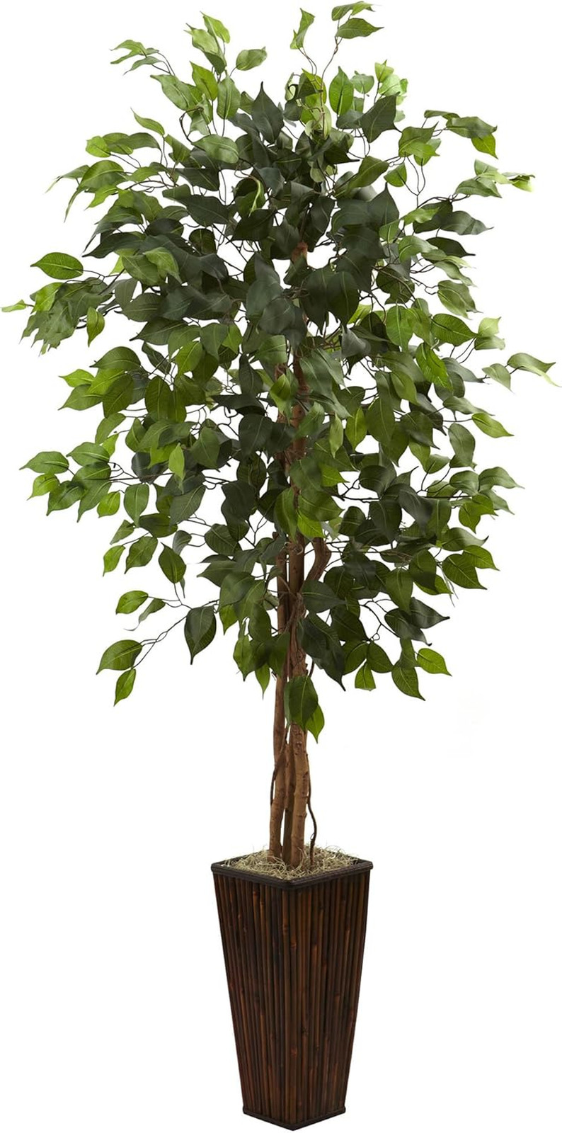 Lifelike 5.5Ft Ficus Tree in Elegant Bamboo Planter – Perfect for Any Space