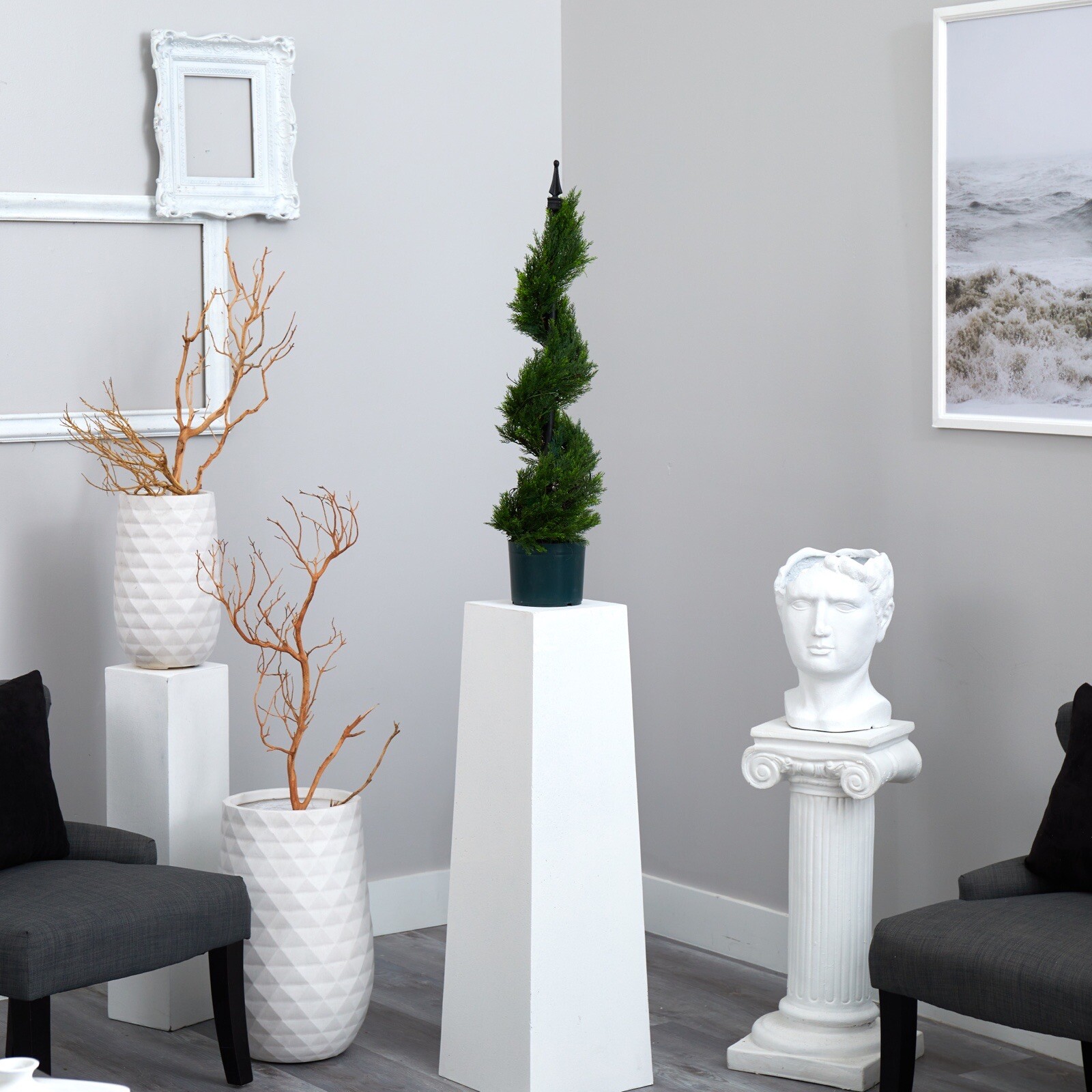 3′ Artificial Cedar Cypress Spiral Topiary Tree Home Office Decor. Retail $99