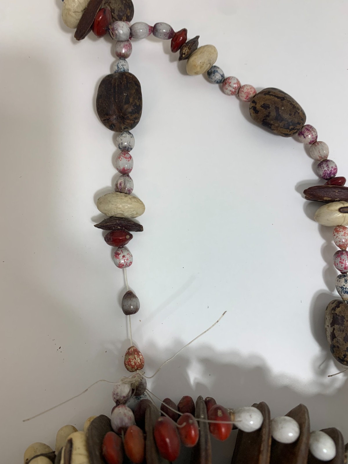 Vintage Ethnic Bean Pod Wall Wreath or Necklace Brown White Color Beans Decor