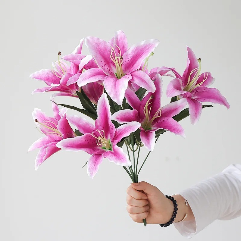 9-Head Big Lily Artificial Flower Branch Simulation Decorative Bouquet for Weddi
