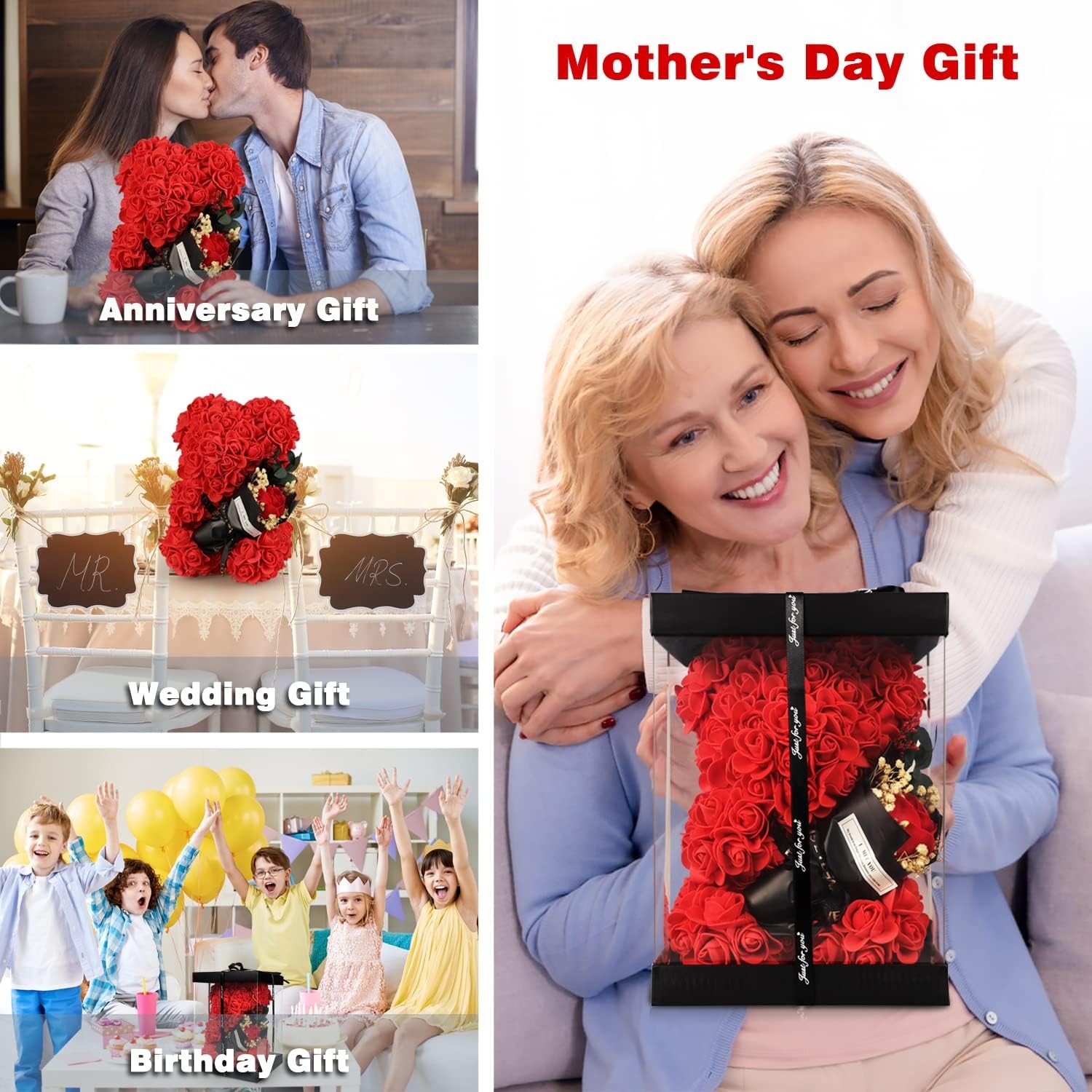 Valentines Day Gifts for Romantic Forever Preserved Roses Floral Teddy Bear