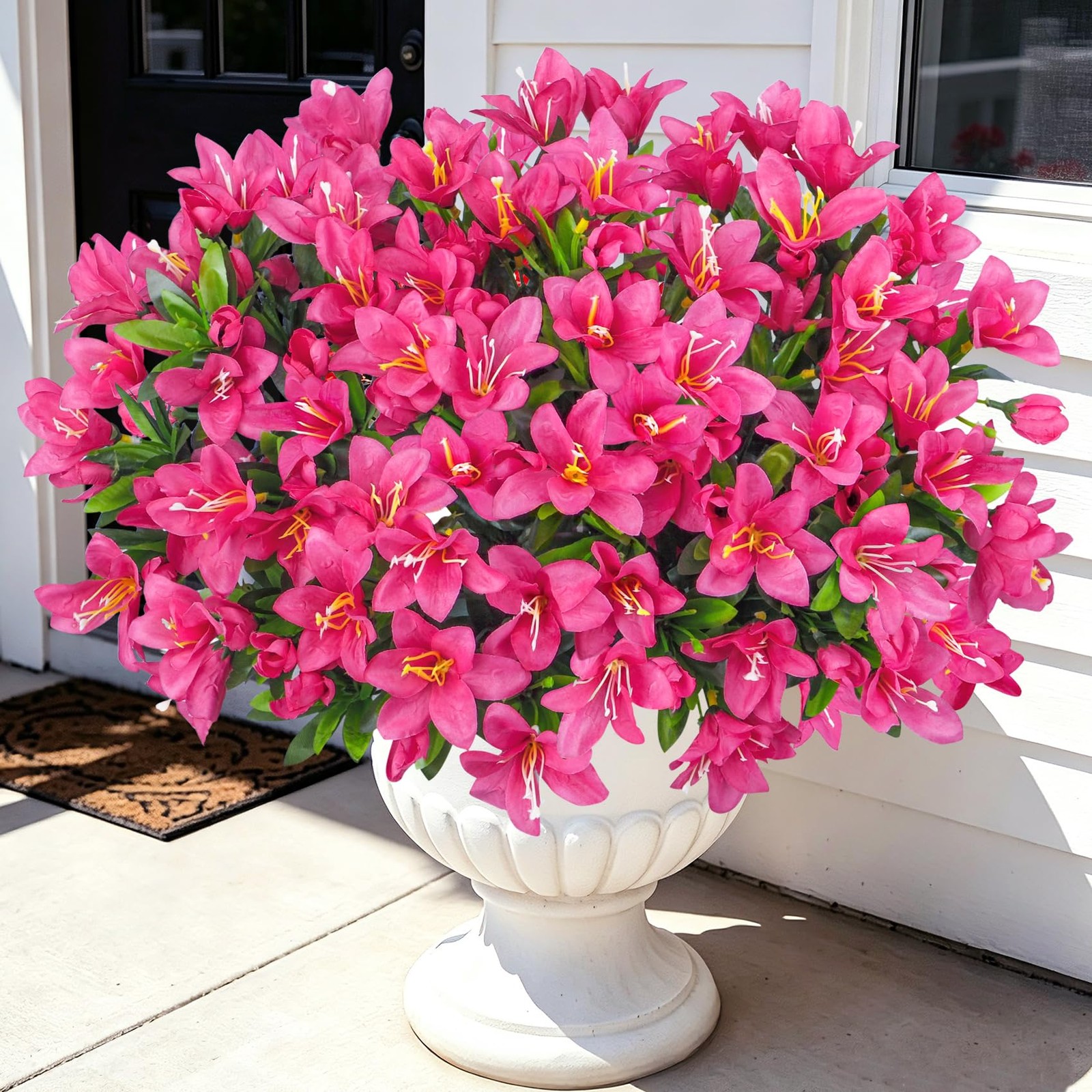 8 Bundles Artificial Flowers for Outdoors, Fake Silk Flowers Azalea Plants UV