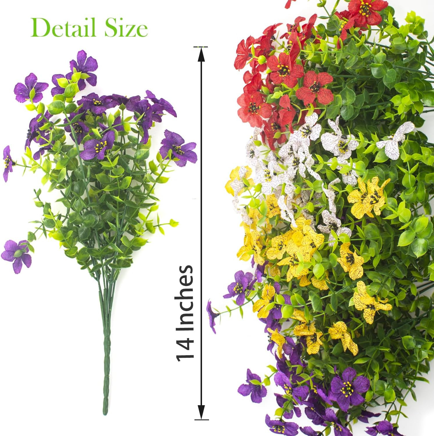 Artificial Fake Plants Flowers for Outdoor Spring Decoration, 16 Bundles Faux Si