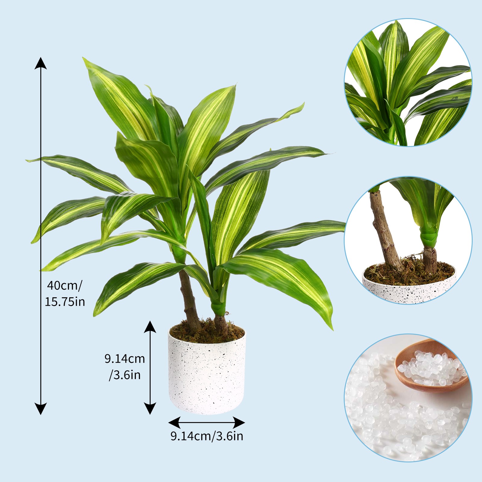 15.75″ Artificial Yellow Brazil Dracaena 1 Pot w/2 Lifelike Faux Tropical Plants