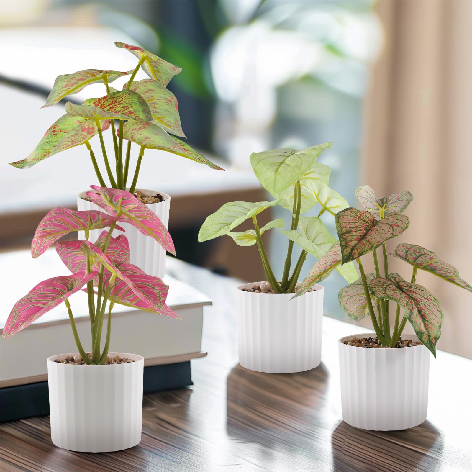1pc Artificial Plant Faux Greenery Leaf Small Potted Realistic Fake Plants fo…