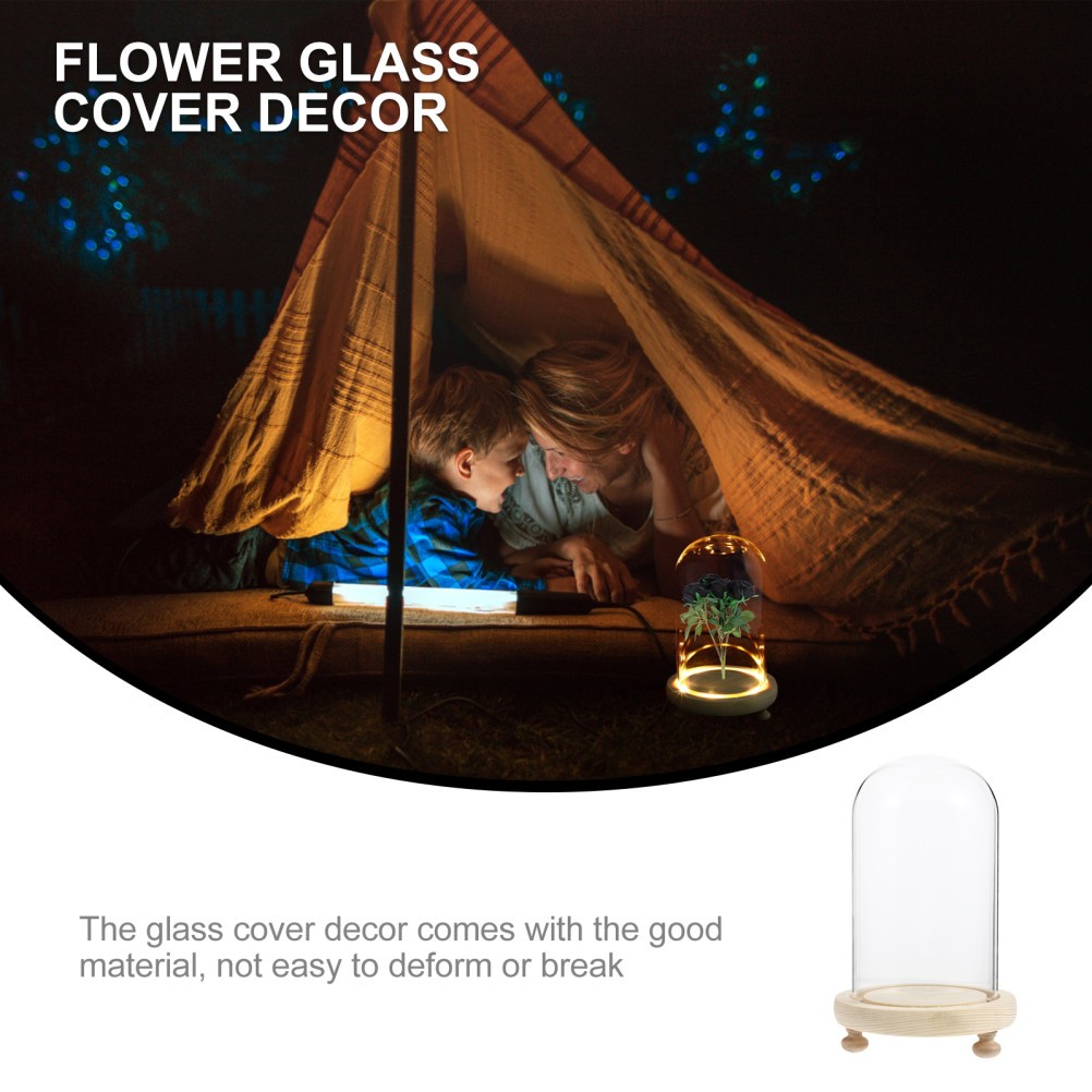 1 Set Delicate Preserved Flower Glass Cover with Wooden Base for Decor