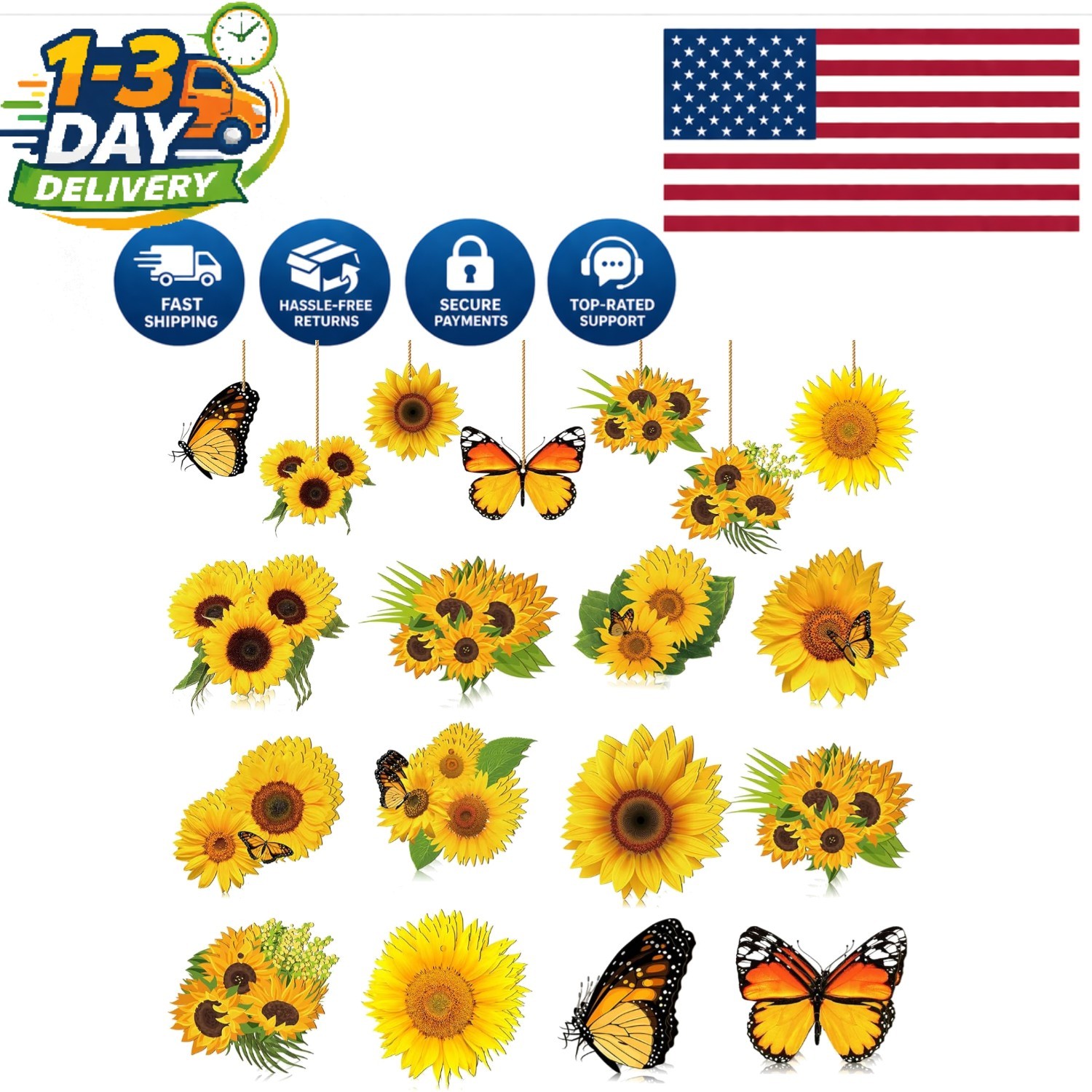 Delightful Sunflower and Butterfly Ornaments – 36 Pcs for Cheerful Celebrations