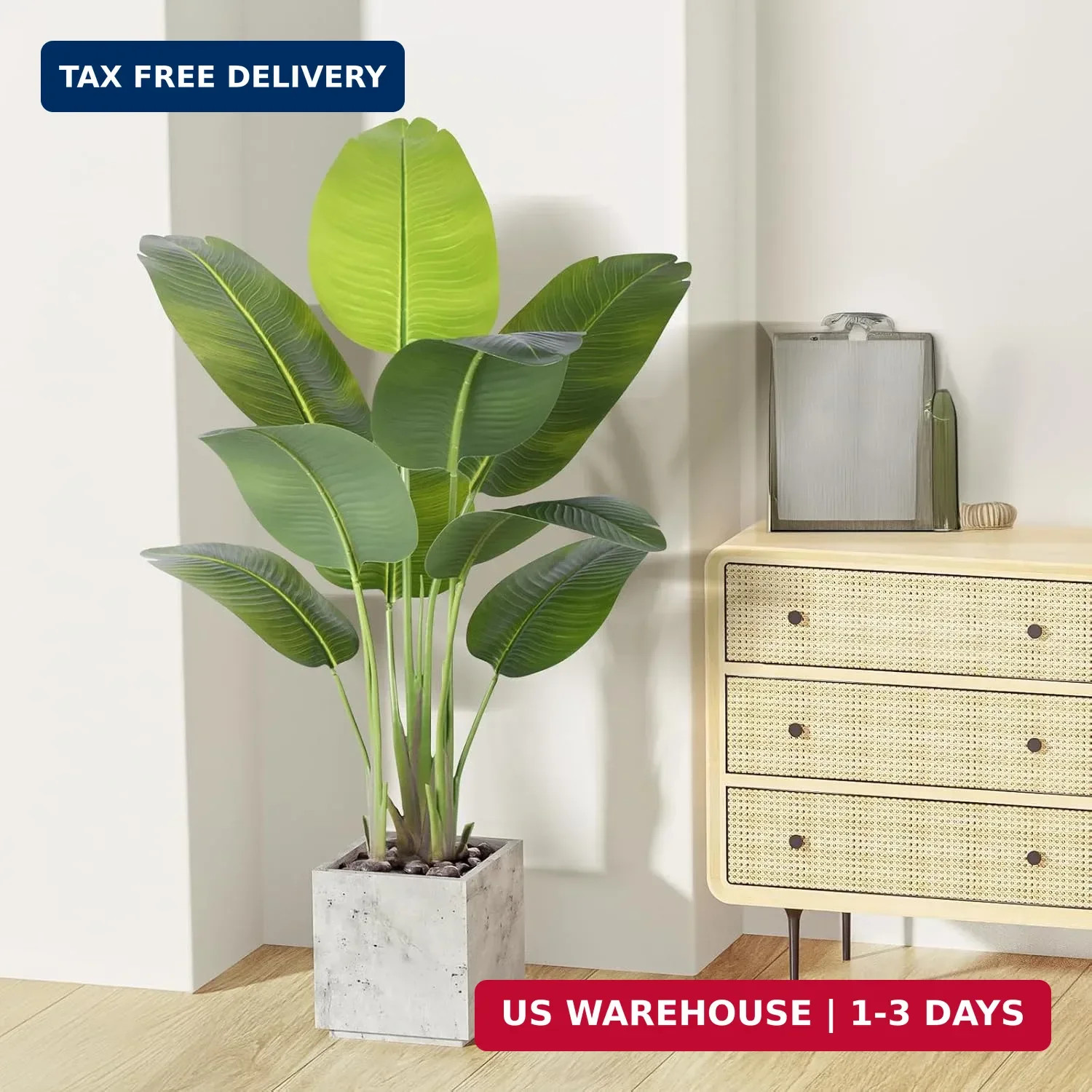 Artificial Bird of Paradise Plant 4Ft Tall Fake Tropical Palm Tree Large Fake Pl