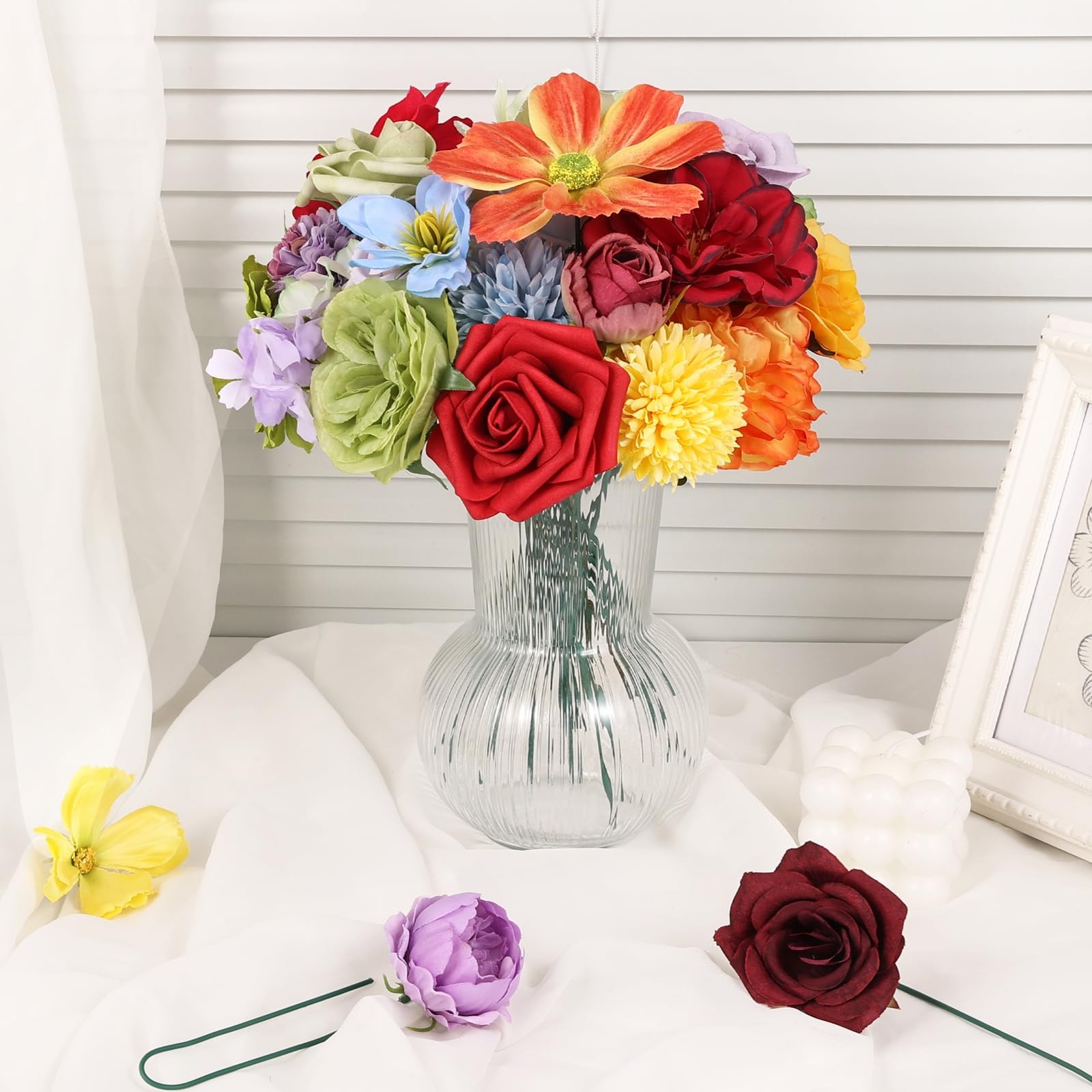 Artificial Flowers Combo Box Set Rainbow Colorful Fake Floral Arrangements Ar…