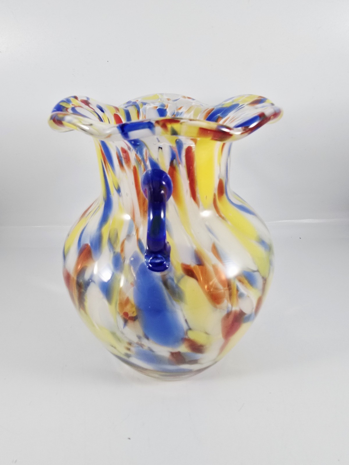 Vintage Double Handled Confetti Murano Vase Lavorazione Hand Blown Made in Italy