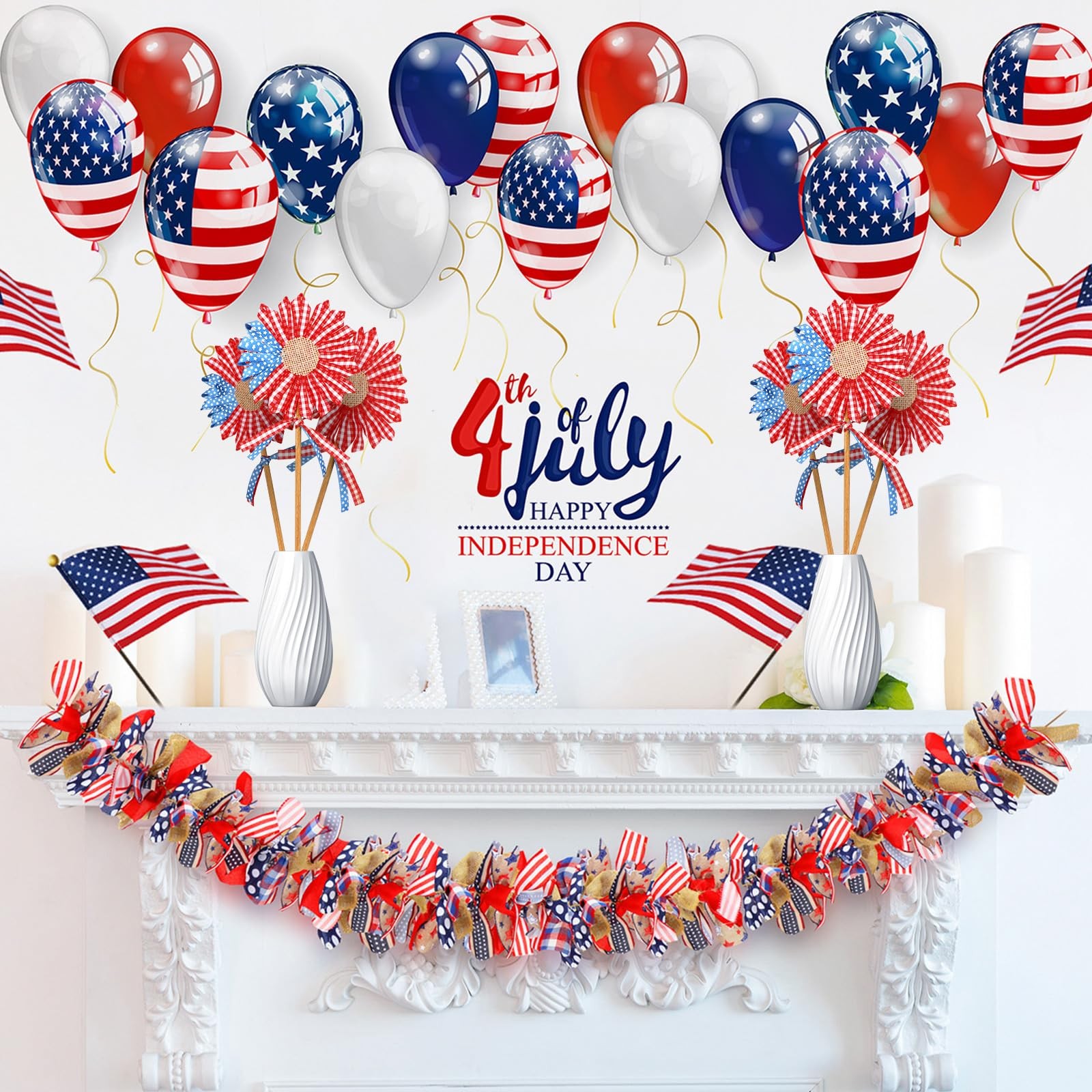 3 Pcs 4th of July Patriotic Flowers Artificial Independence Day Red White Blu…