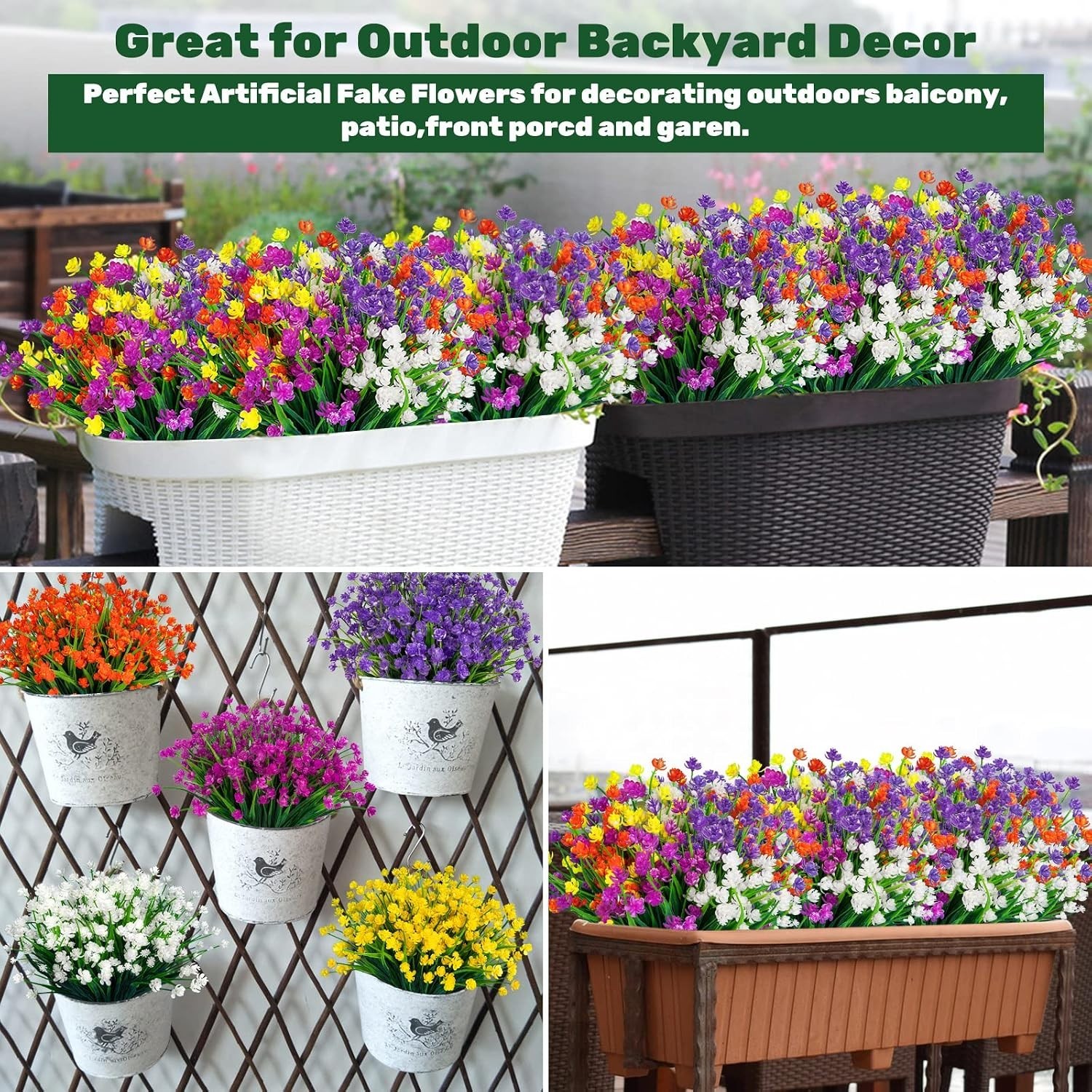 20pcs Artificial Fake Flowers,Plastic Flowers for Outdoor Decoration, UV Resi…