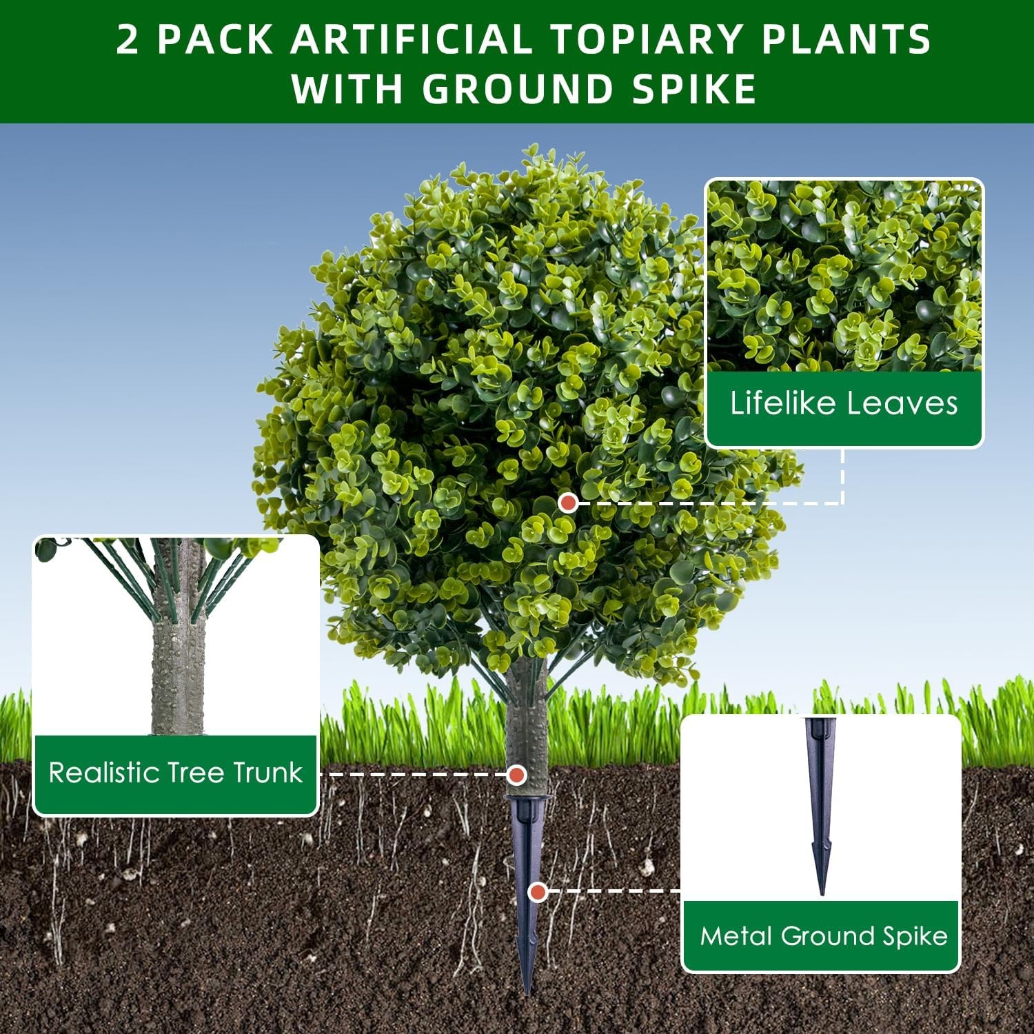 2/4 PCS Artificial Cypress Plant Decor Stakes with Ground Spike Faux Plant Decor
