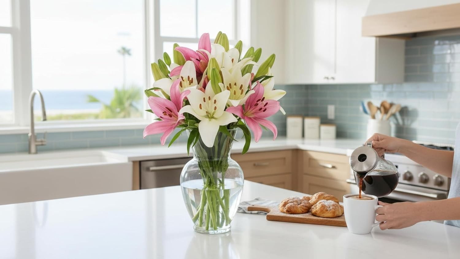 10 Stem Pink White Stargazer Lily Bouquet Fresh Cut Flowers Delivery Gift