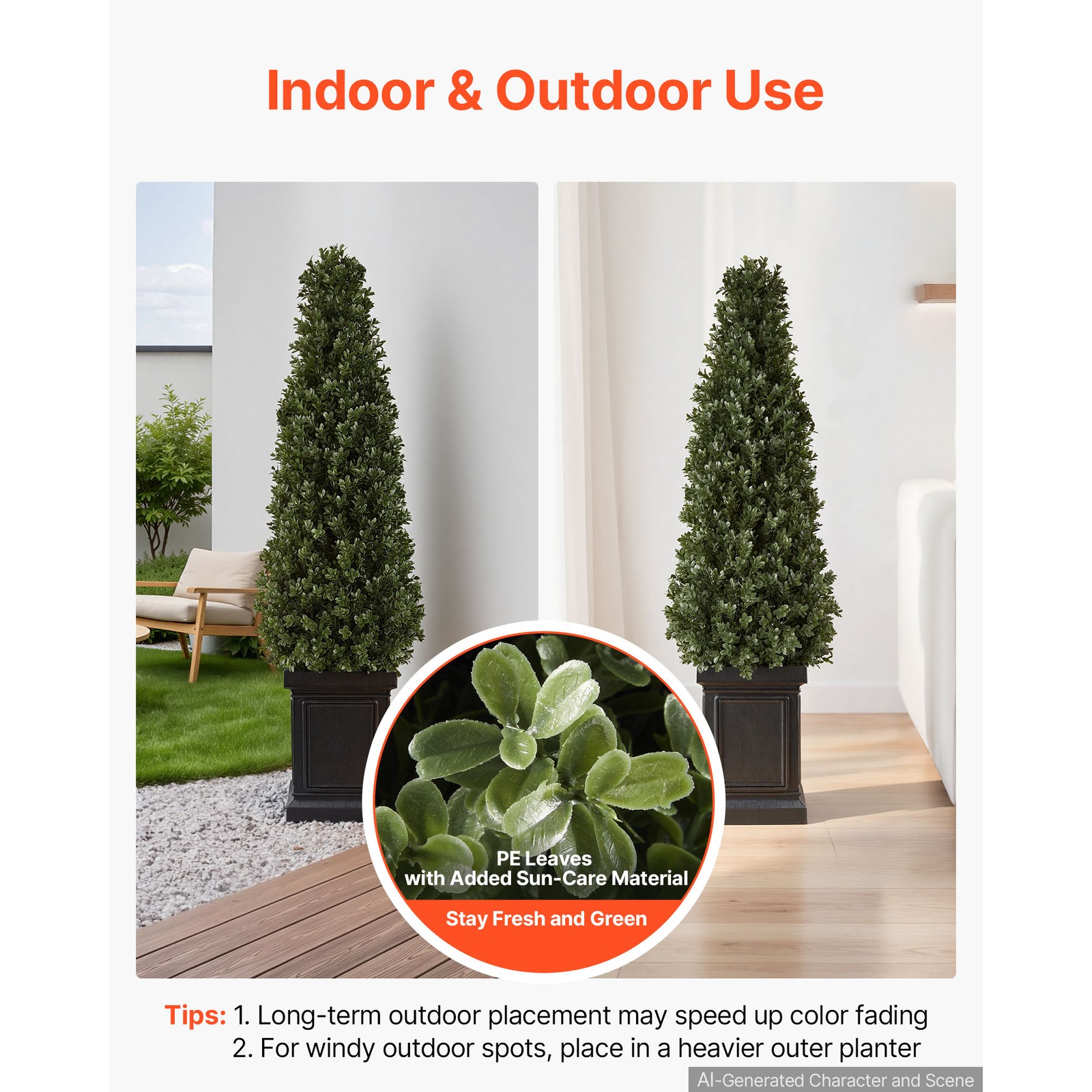 Uimoso Artificial Boxwood Topiary 3.3 Ft Set of 2 with Durable Pot Greenery PE