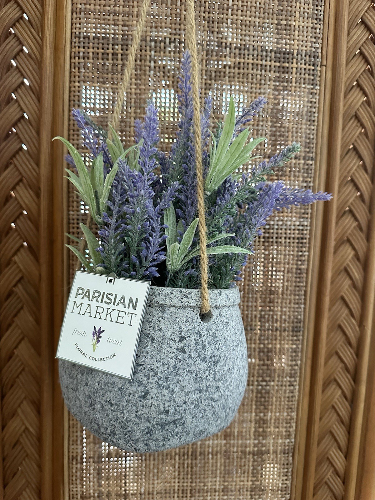 Lavender Plant Stoneware Pot Hanging Faux Lavender Flowers Decor Parisian Market