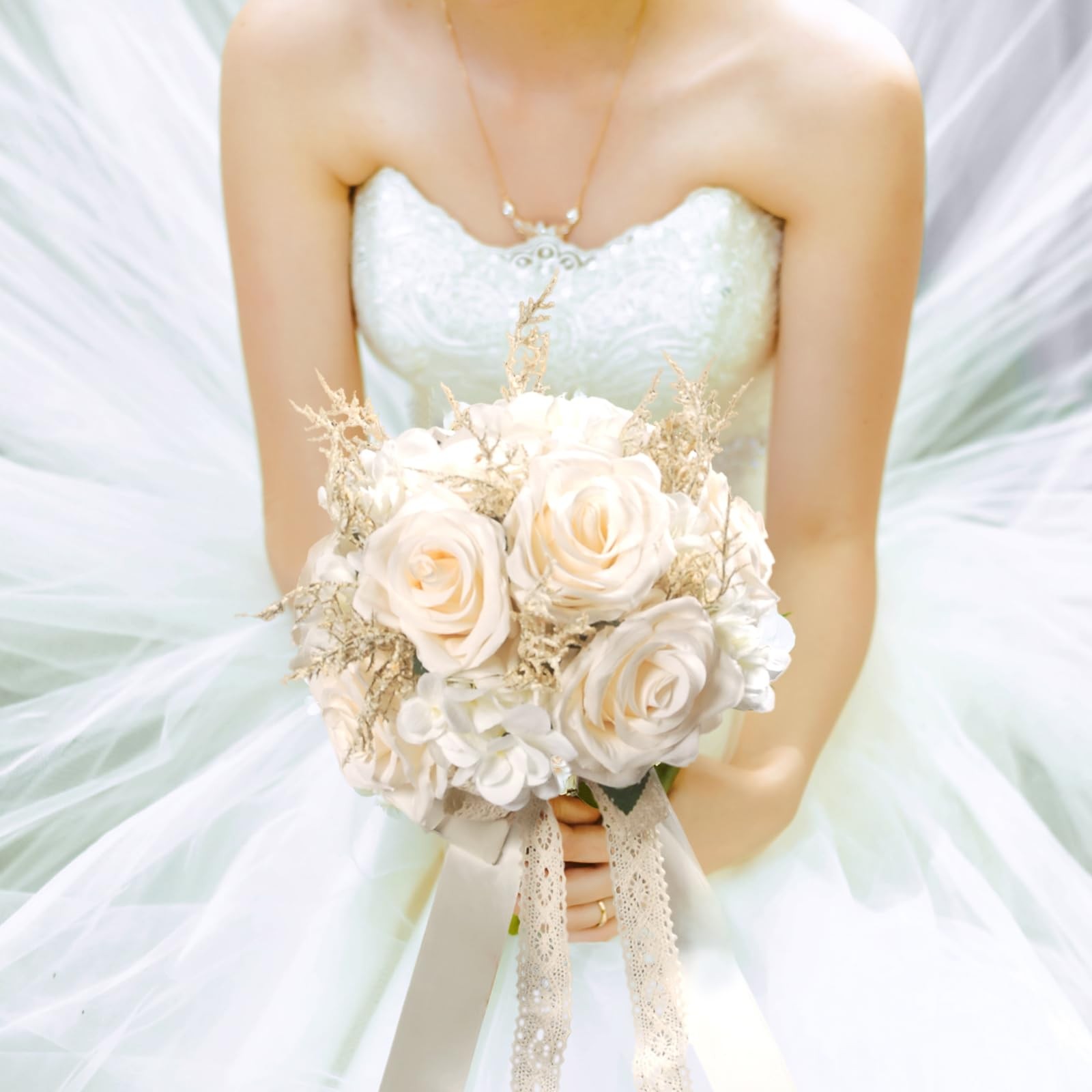 Wedding Bouquets for Bride, Champagne White Bridal Bridesmaid Wedding Flowers…