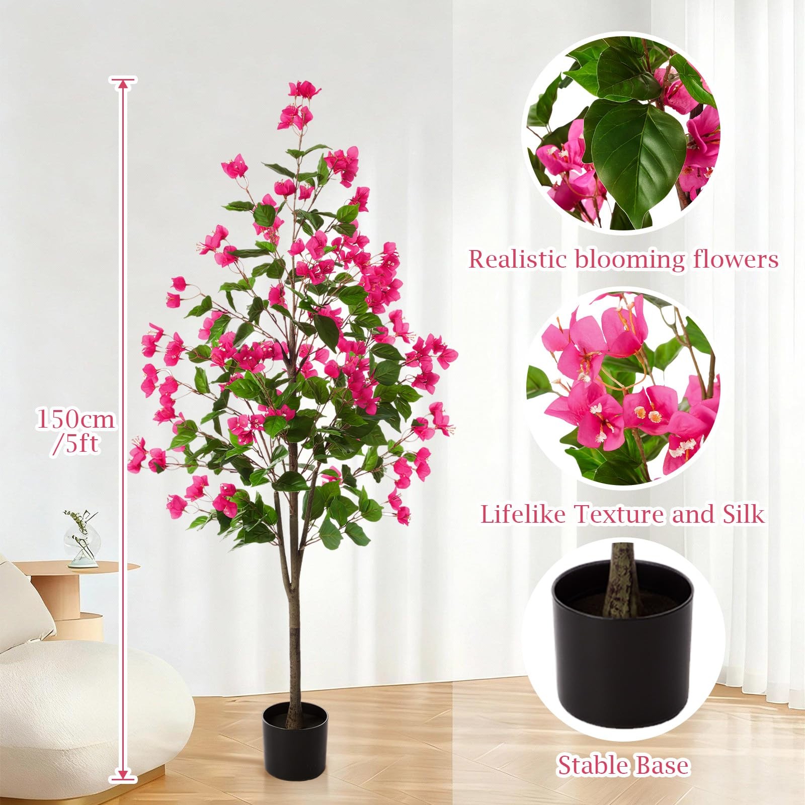 2 Pcs 5 FT Artificial Bougainvillea Trees Fake Bougainvillea Flowers Tree in …