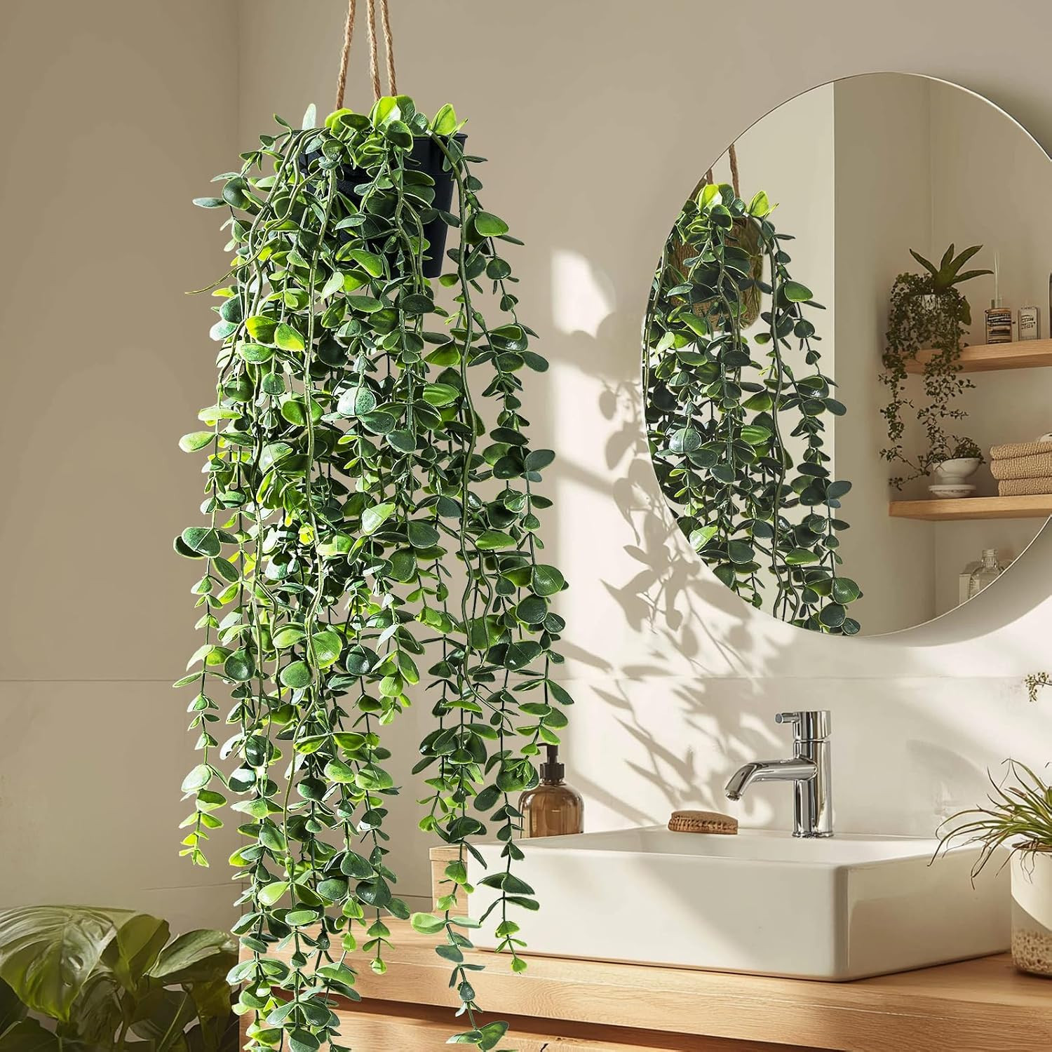 Artificial Hanging Plant 2 Pcs Faux Plant Ivy Vine Faux Eucalyptus Vines Fake Po