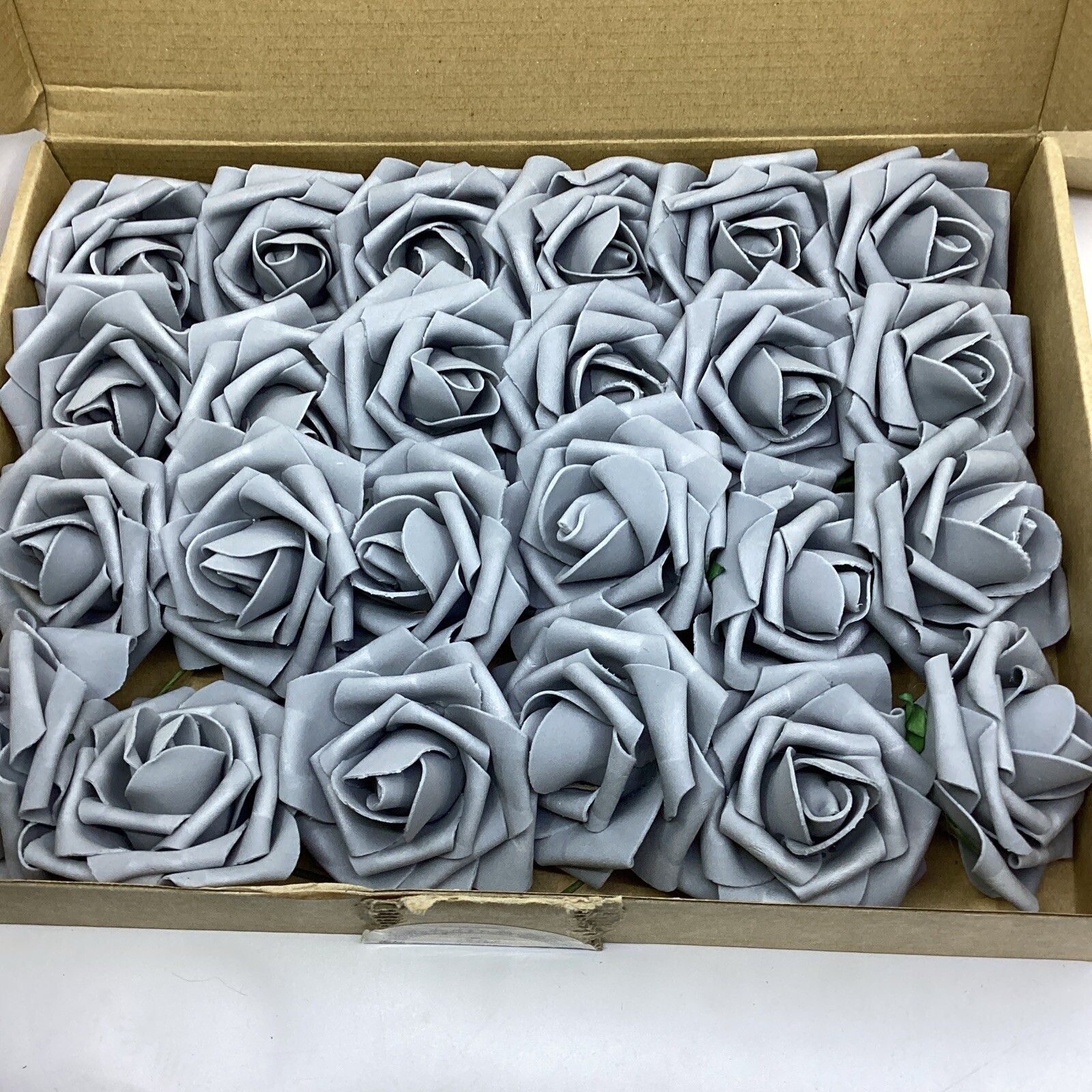 Lot Of 48pcs Macting Gray Artificial Roses Real Touch Fake Flower Wedding