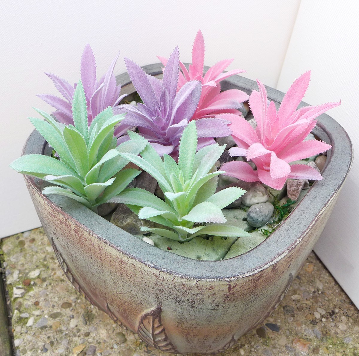 6 Pcs Artificial Plants Flocking Succulents Grass each colors of 2 (#155)