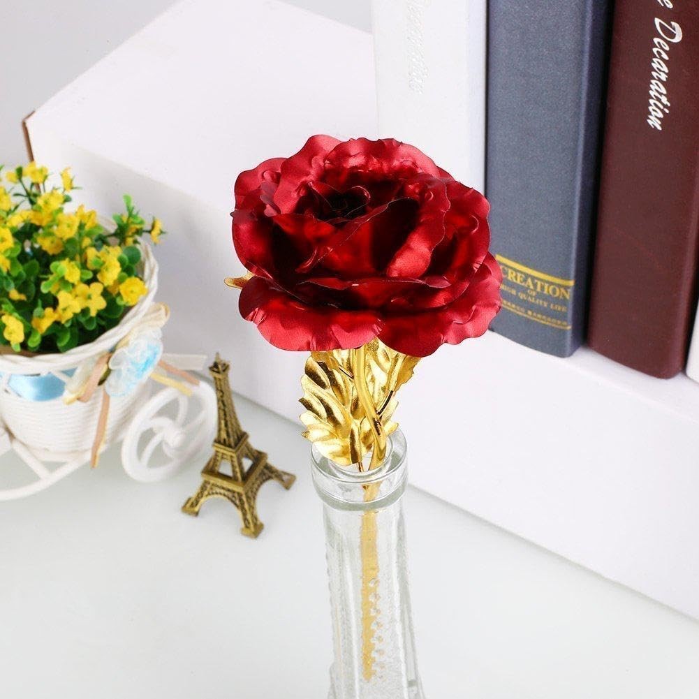 Red Artificial Golden Rose Flower With Luxury Gift Box Anniversary 11 Inch 1PC