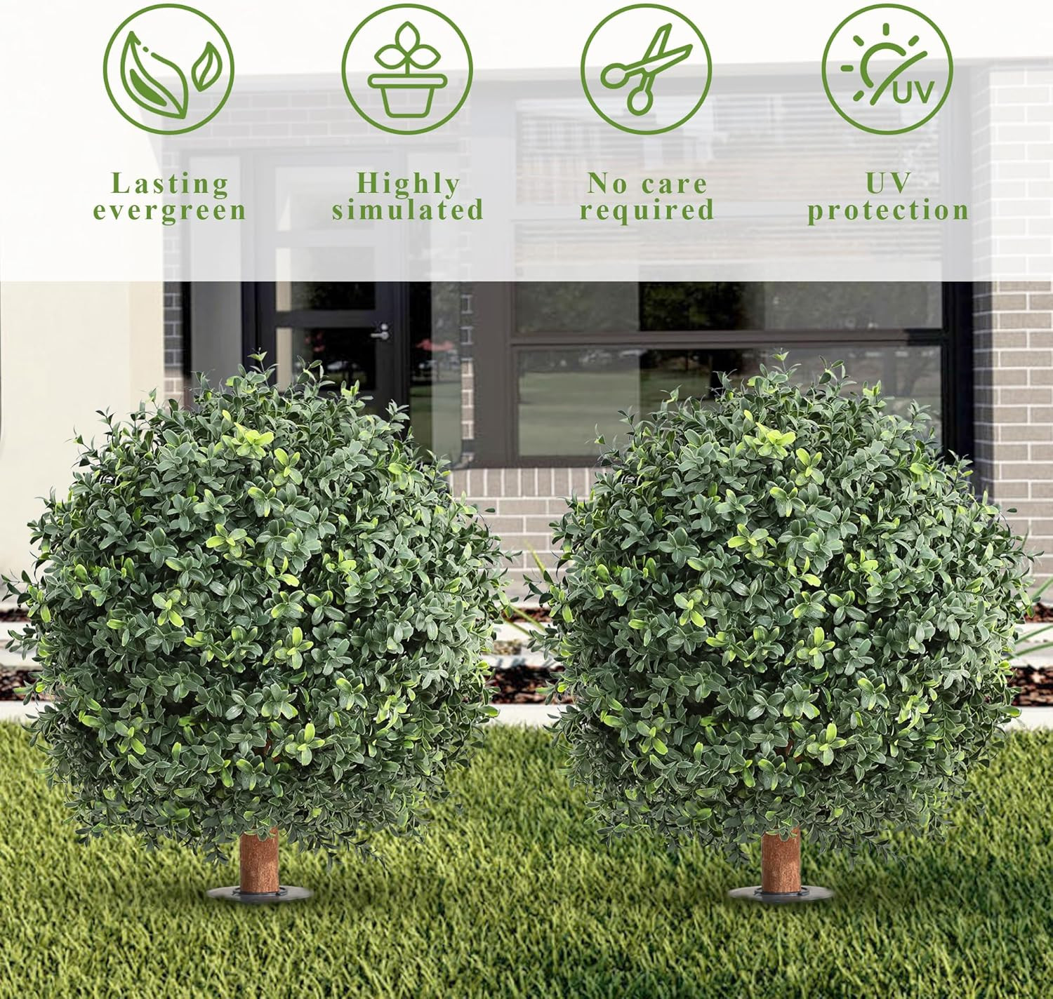 24″ UV Resistant Artificial Boxwood Ball Bush – 2 Pack for Indoor/Outdoor Use