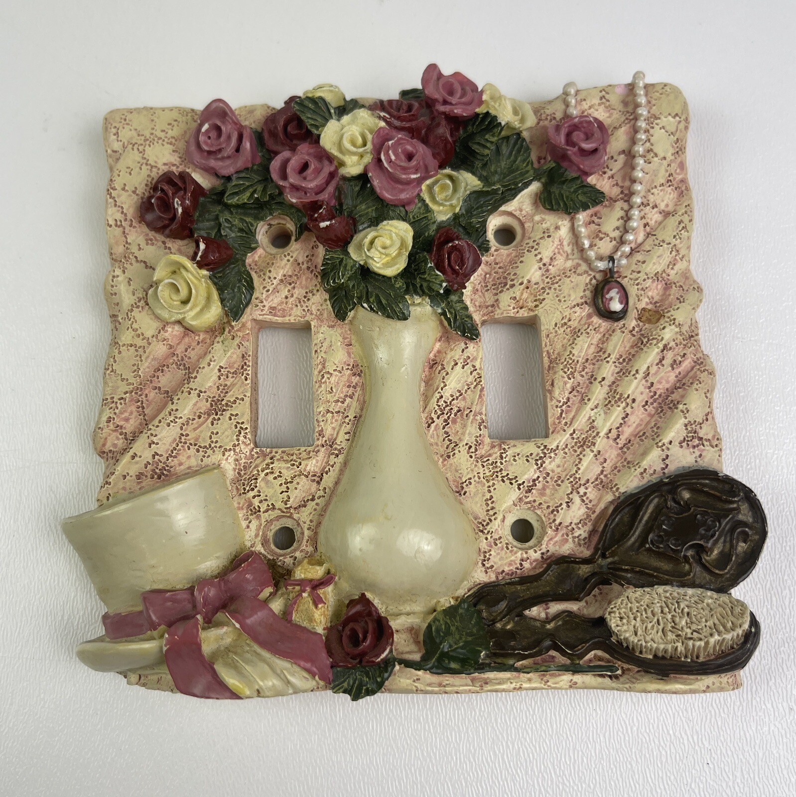 Figi Graphics Vintage Rose Double Wallplate Handpainted Dusty Rose Pink Cream