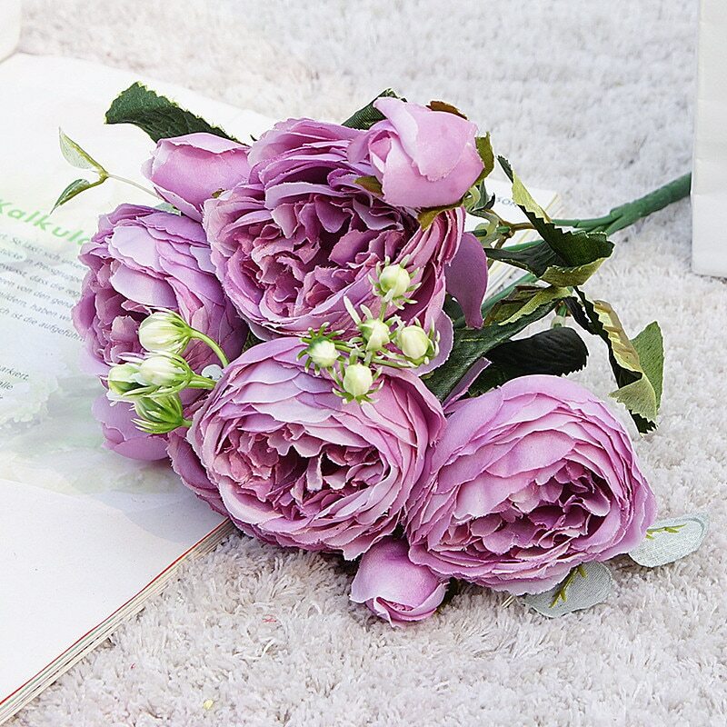 Artificial Silk Peony Rose Flower Fake Wedding Bouquet DIY Home Party Decor