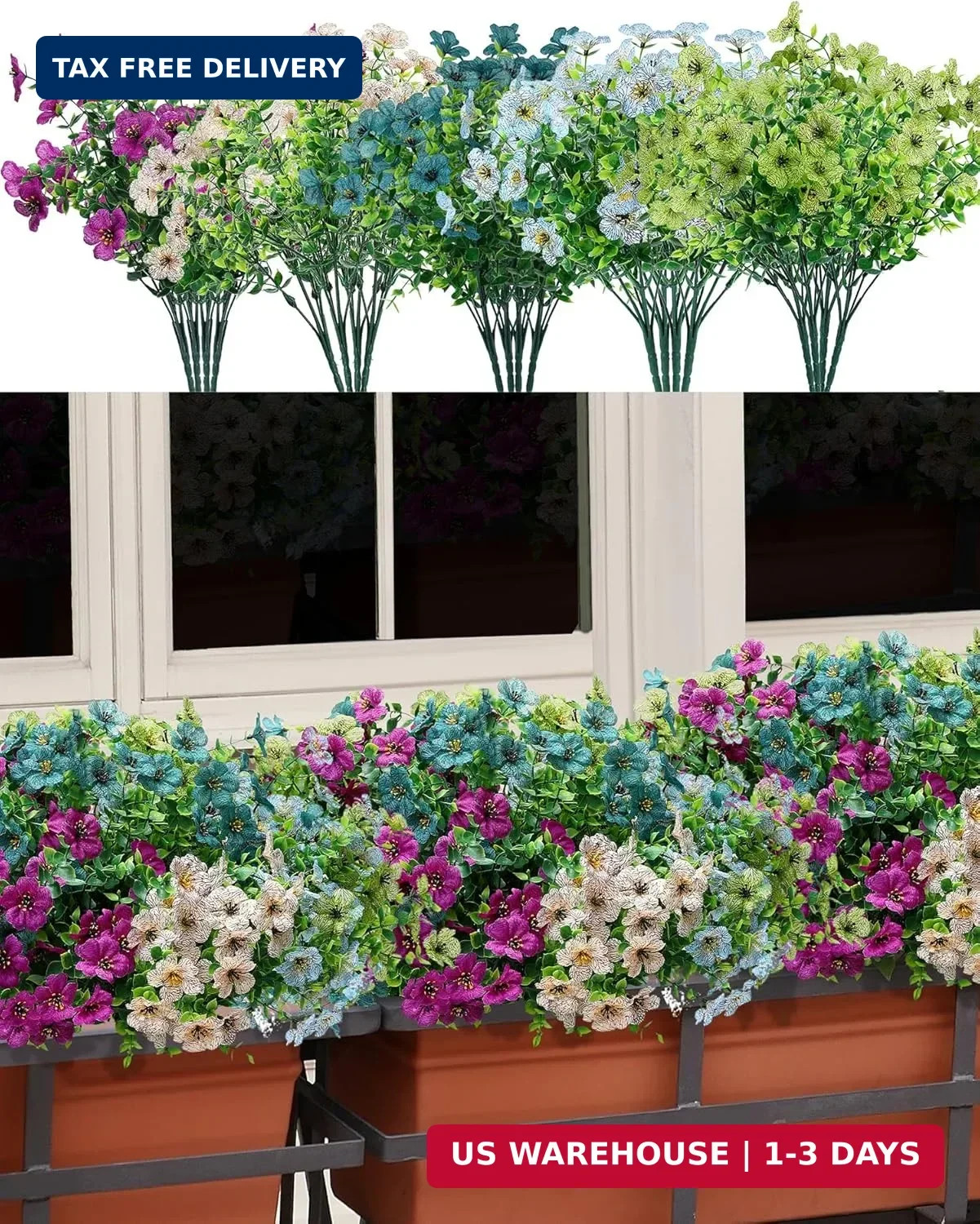 Artificial Flowers for Outdoor Decor, 16 Pack UV-Resistant Fake Colorful Silk Da