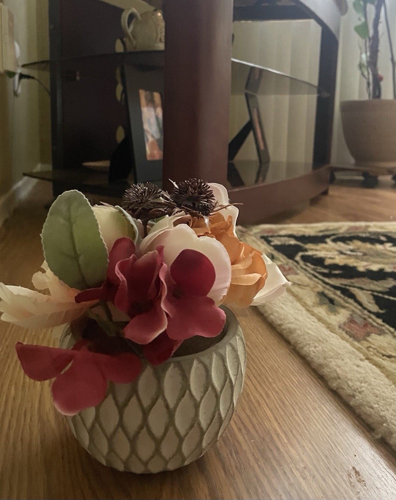 Artificial Peony Flower Arrangement Pink White Peach Ceramic Pot