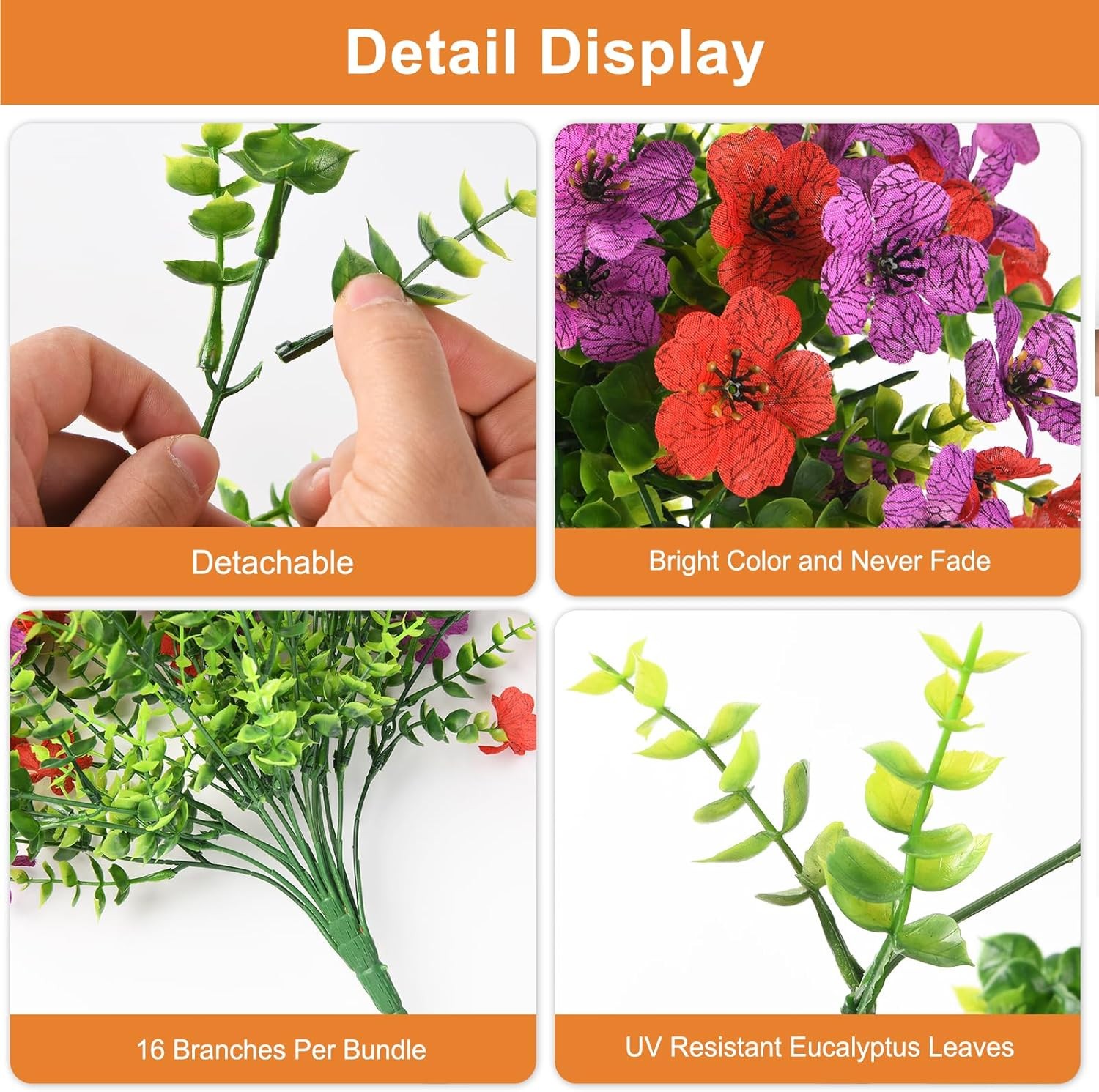 6× Artificial Hanging Flowers for Outdoors Faux Plants Porch Decor UV Resistant