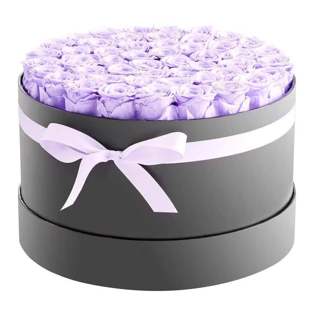 50 Preserved Roses in a Box, 6.5 In. Lavender Purple Indoor Artificial Rose in B