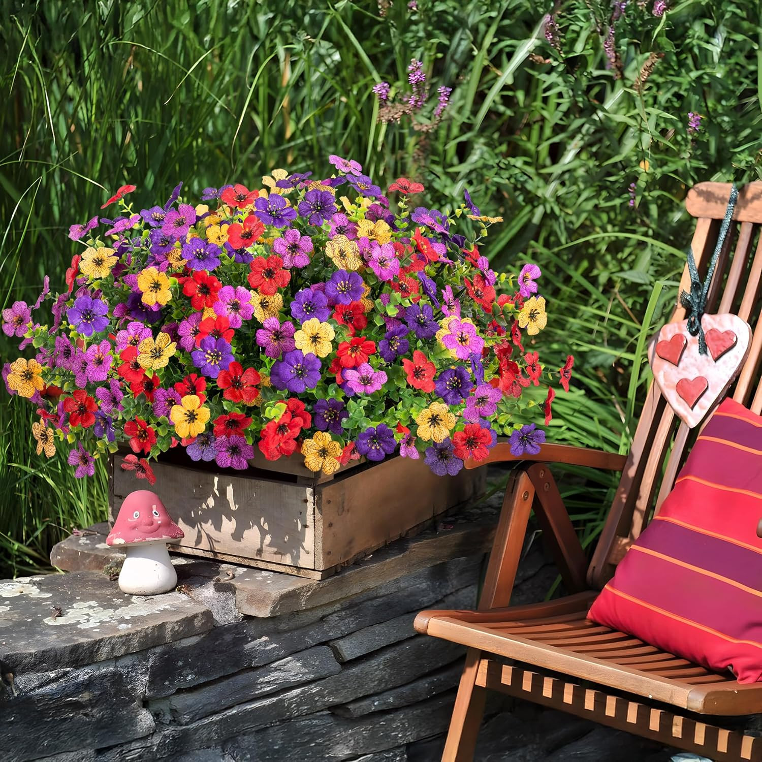 Artificial Flowers for Outdoors Potted Spring Decor, 12 Bundles Fake Summer Dais