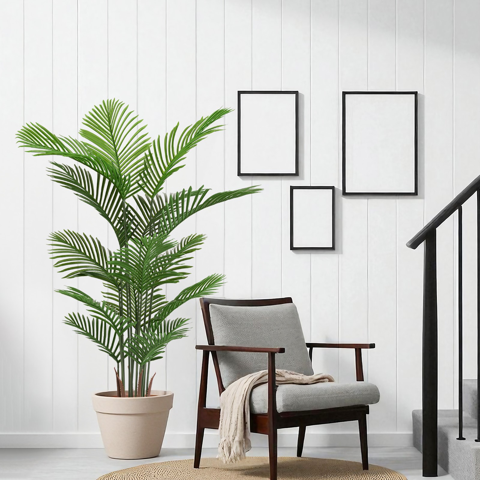 2Pcs Artificial Areca Palm Plant, 5.2ft Tall Faux Tropical Tree in Pot