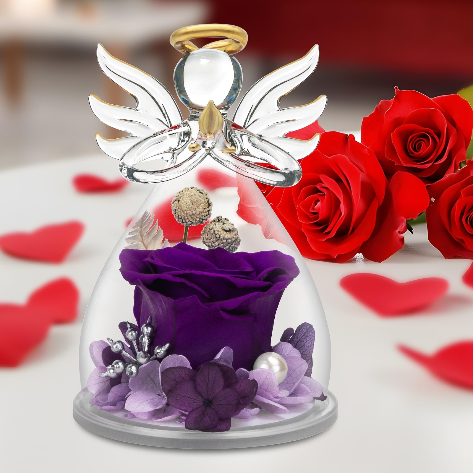 Preserved Flower Rose Gifts in Glass Angel Figurines,Valentines Day Gifts for…