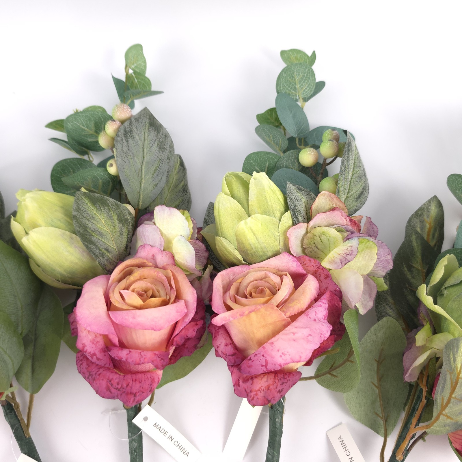 4Pc Watercolor Rose, Hydrangea and Artichoke Picks by Valerie