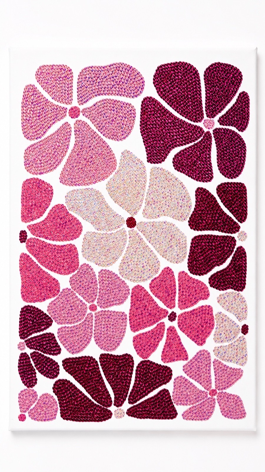 Handmade Bling Flower Wall Art Pink Rhinestone Canvas Luxury Decor 12×18”