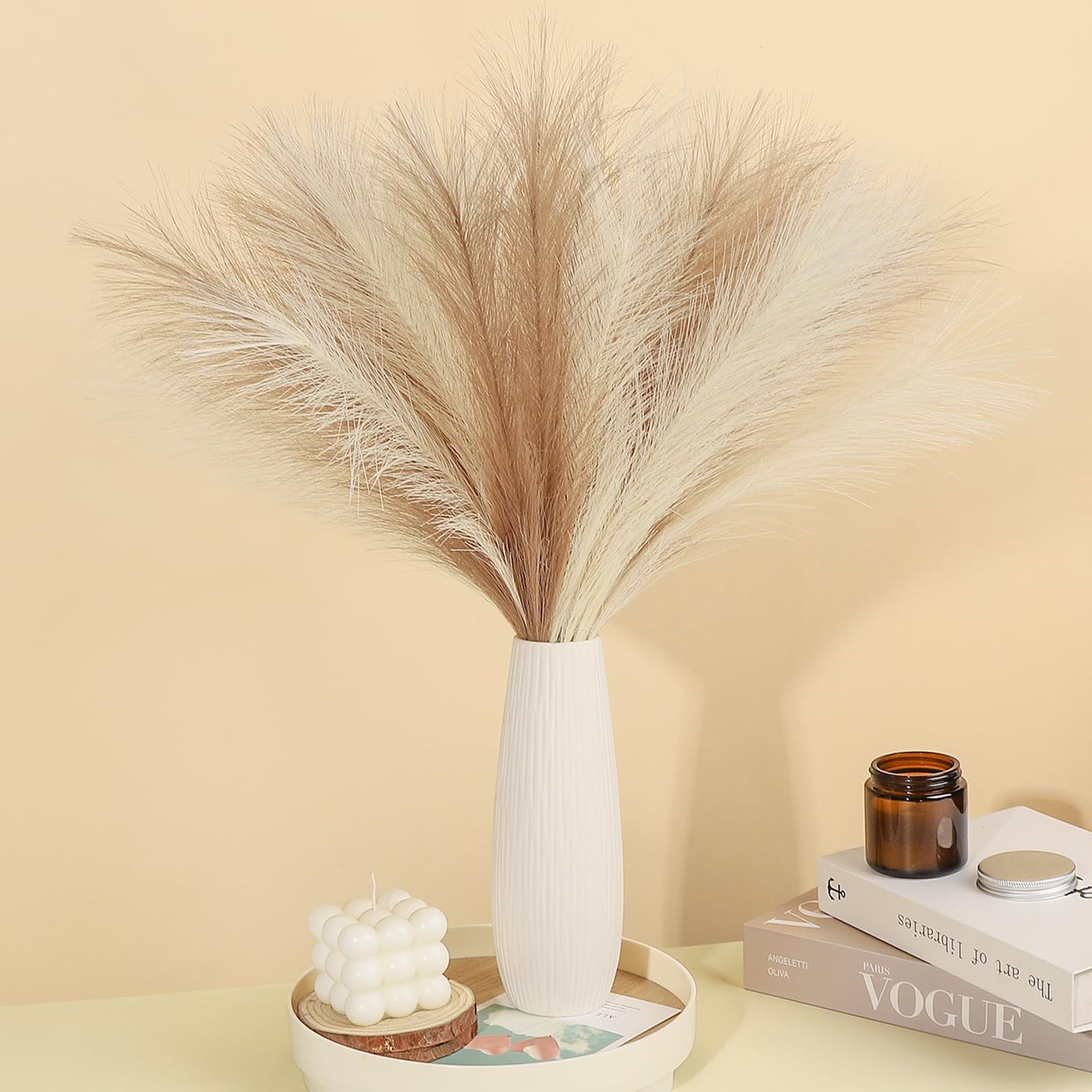 30 PCS 21.7 Inch Fluffy Faux Short Brown Pampas Grass Vase Filler Decor