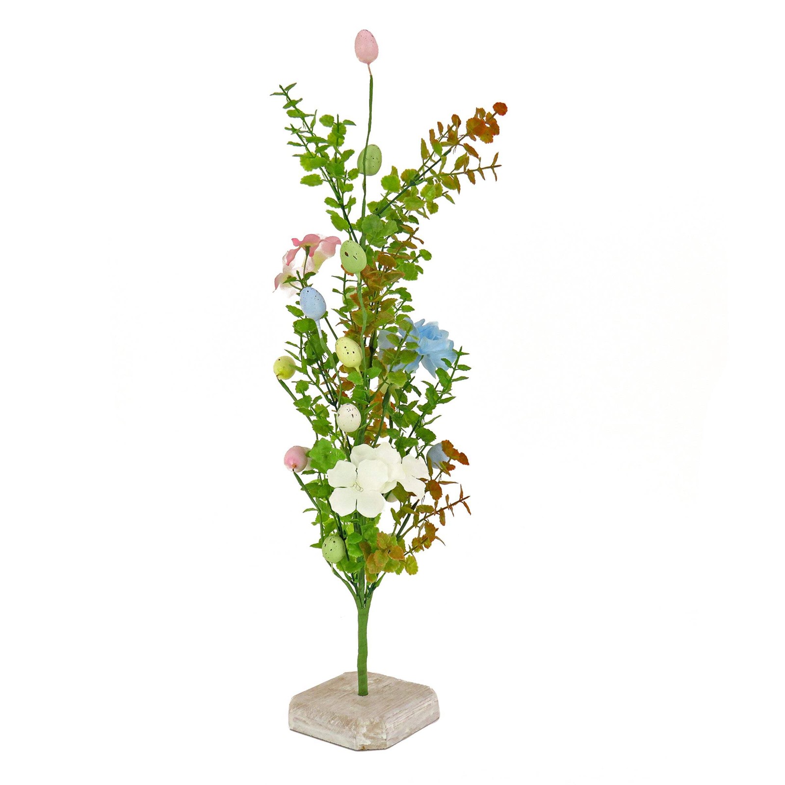 24 in. Easter Decorative Tree Decorated with Pastel Eggs and Flower Blooms, and