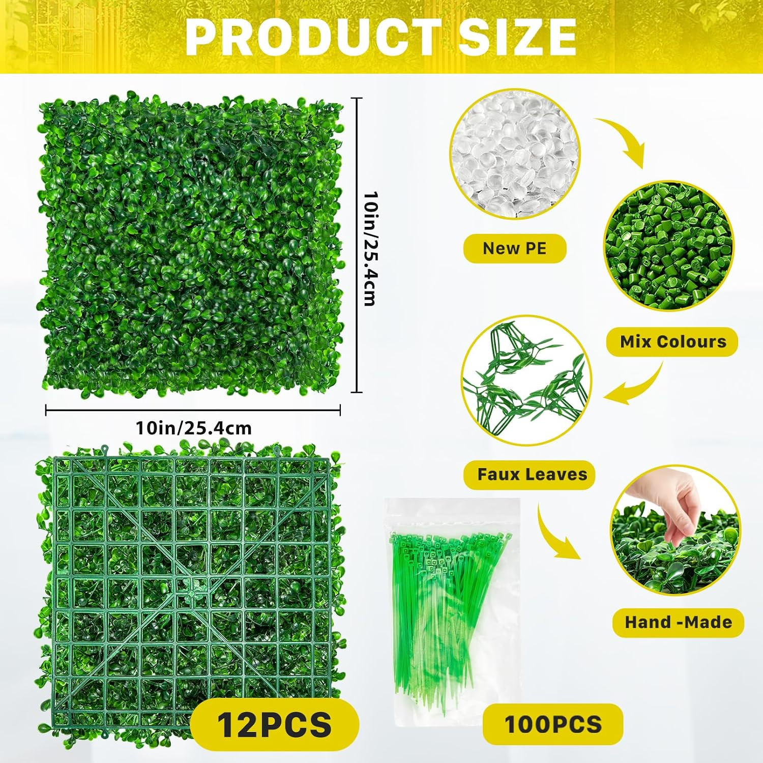 12 PCS Grass Wall Panels,10 X 10 Inch Grass Wall Panels,Artificial Boxwood Panel