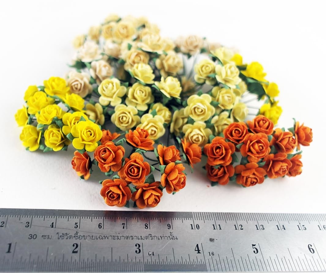 100 pcs Tiny Artificial Roses Mixed Orange Yellow Shade Five Color Mulberry F…