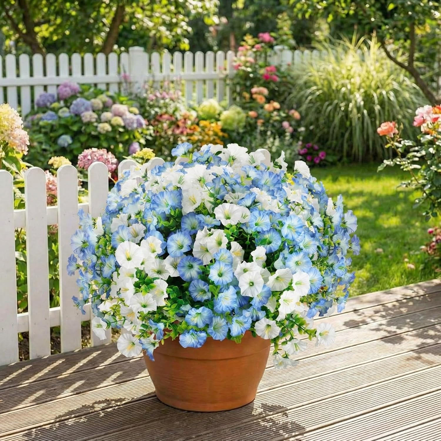 20 Bundles UV Resistant Faux Morning Glory & Eucalyptus for Outdoor Decor