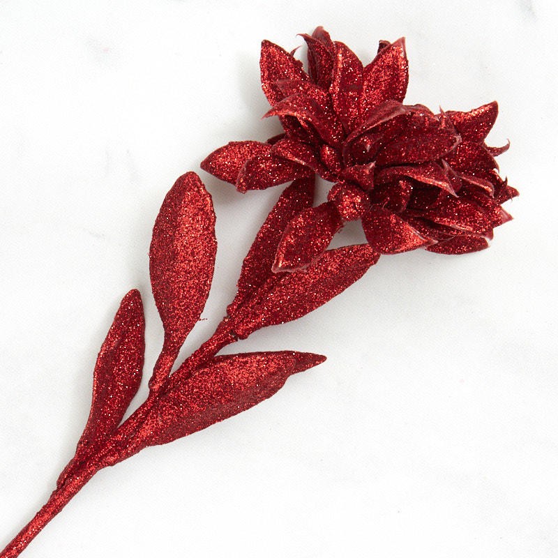 Package of 6 Red Glittered Double Poinsettia 25″ Stem Sprays