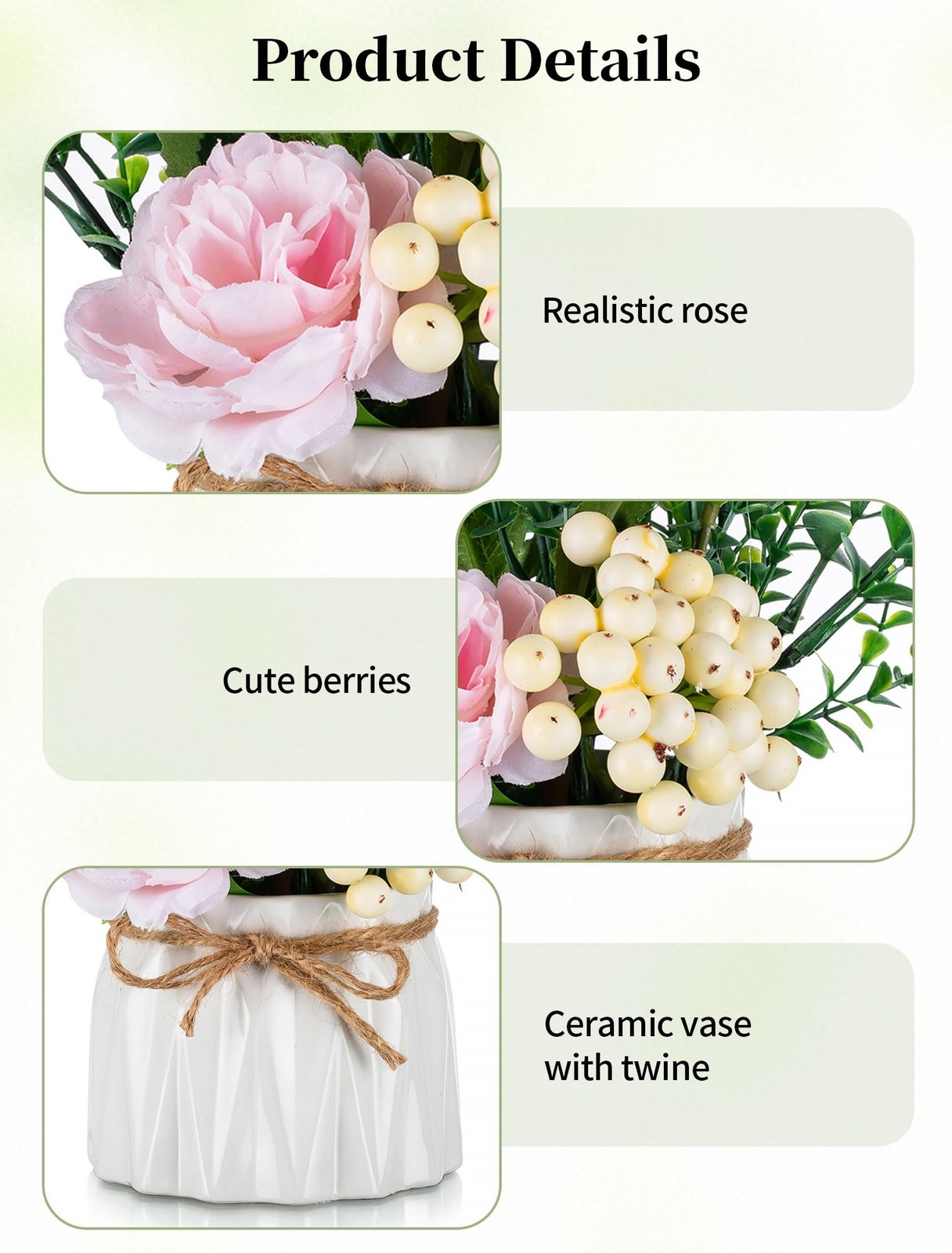 BLOSMON Table Decor Artificial Flowers Vase Small Fake Pink Flower Arrangement 2