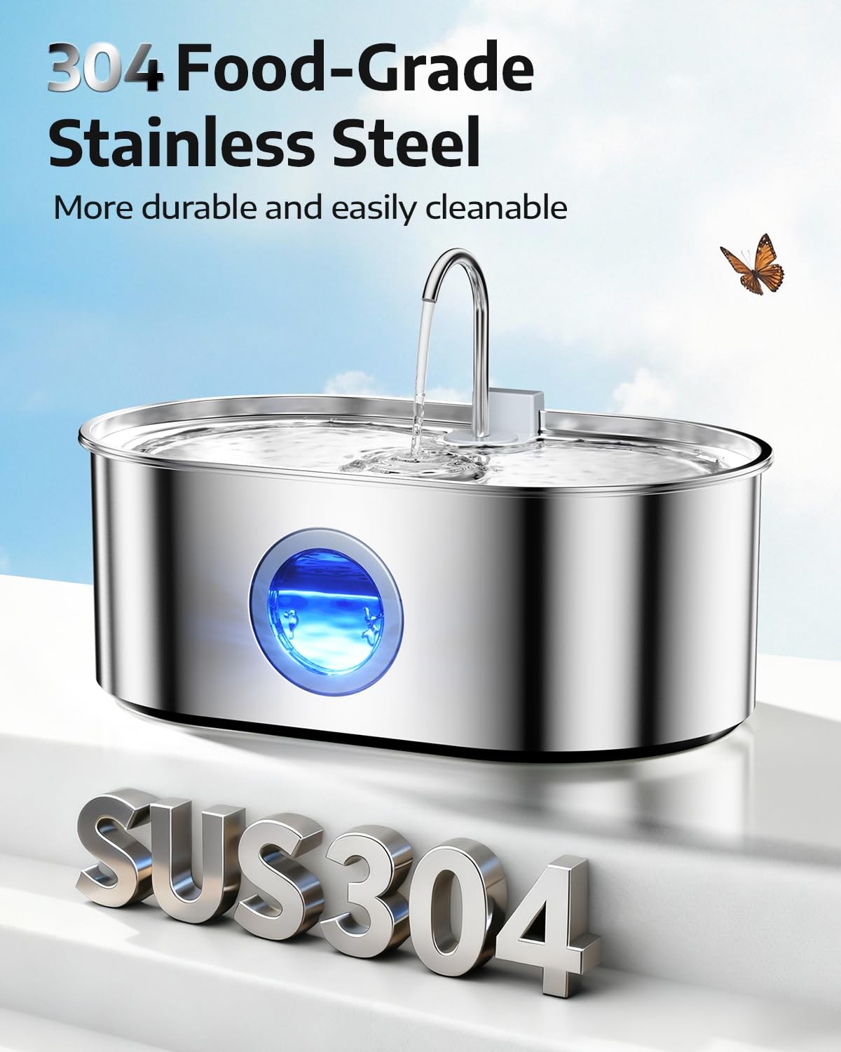 4.2Gal Dog Water Fountain for Large Dogs, Fountain, Silver