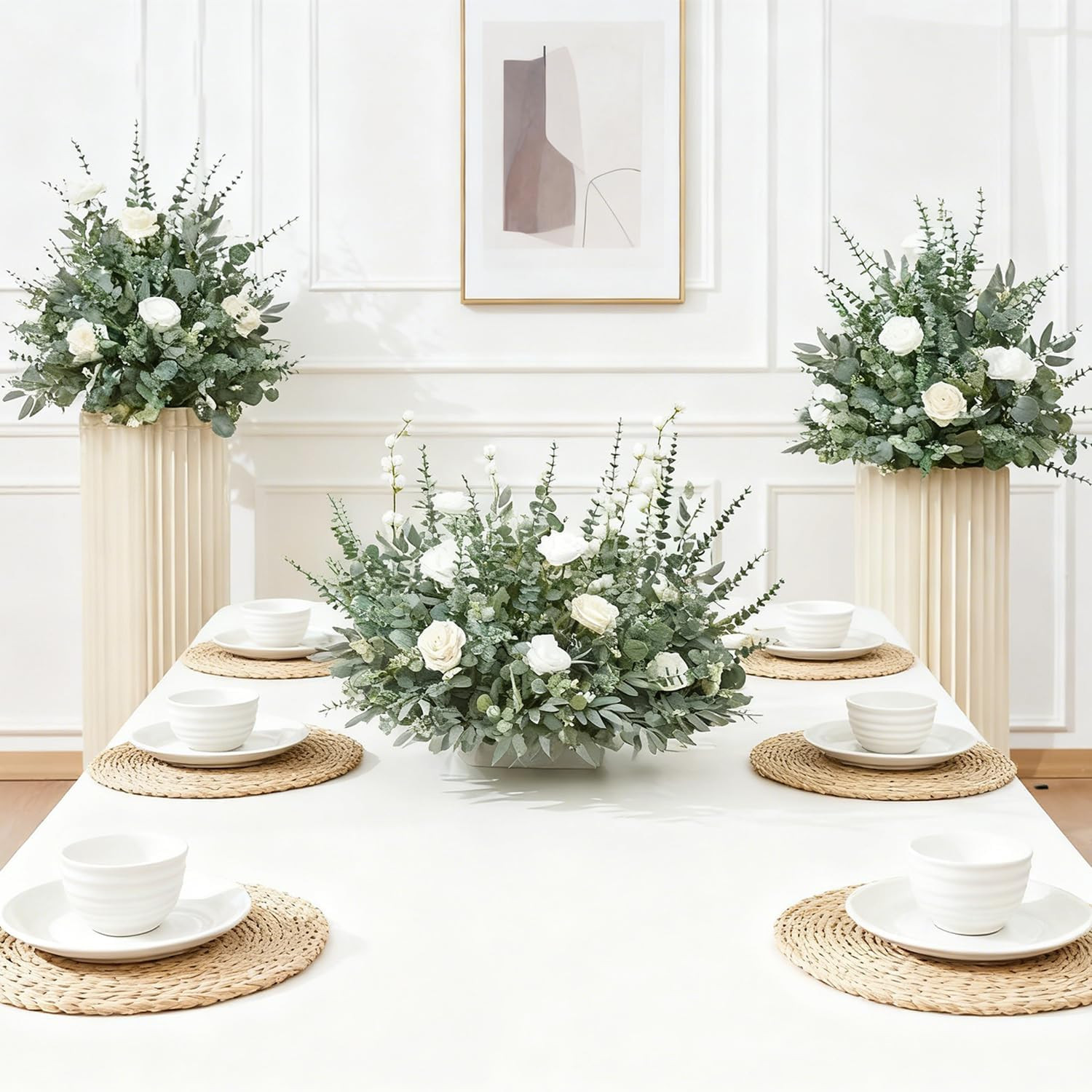 120 Pcs Artificial Eucalyptus Leaves Stems Bulk, Realistic Fake Greenery with 4