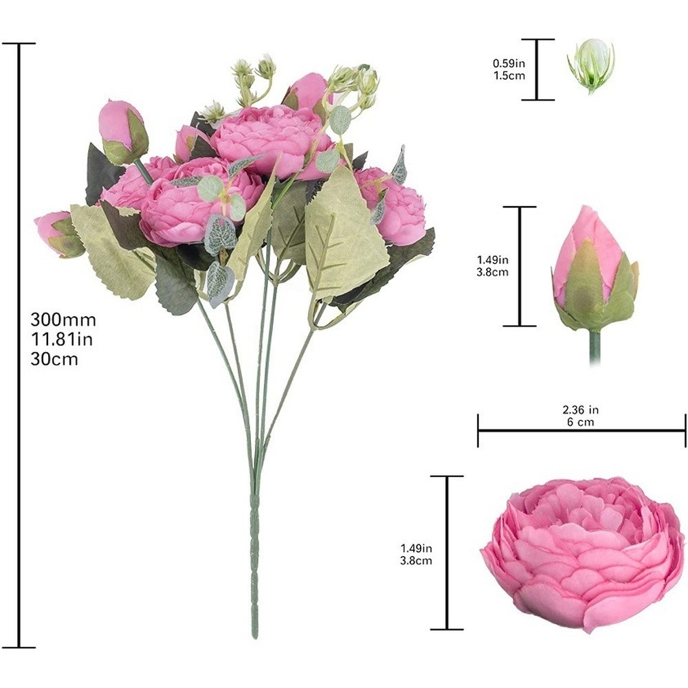 5 Head Persian Peony Silk Flowers Wedding Home Decor Fake Roses Bouquet