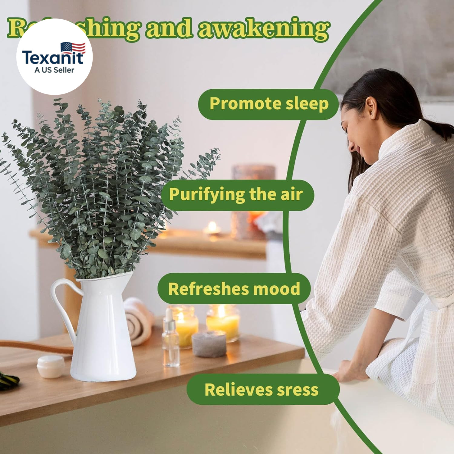 11 PCS Real Dried Eucalyptus Stem for Shower & Bathroom Decor – 17” Large Natur